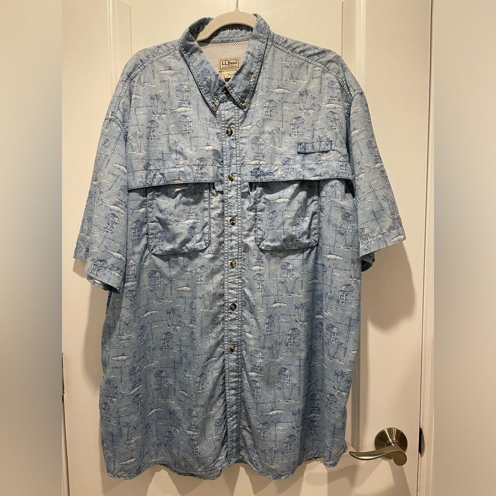 L.LBean Fishing Shirt Blue Island Print  size XXLarge